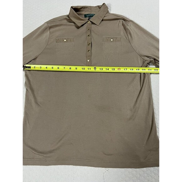 Lauren Ralph Lauren Safari Shirt 3/4 Sleeves Gold Buttons | Tan | Womens Size 1x - Picture 11 of 11